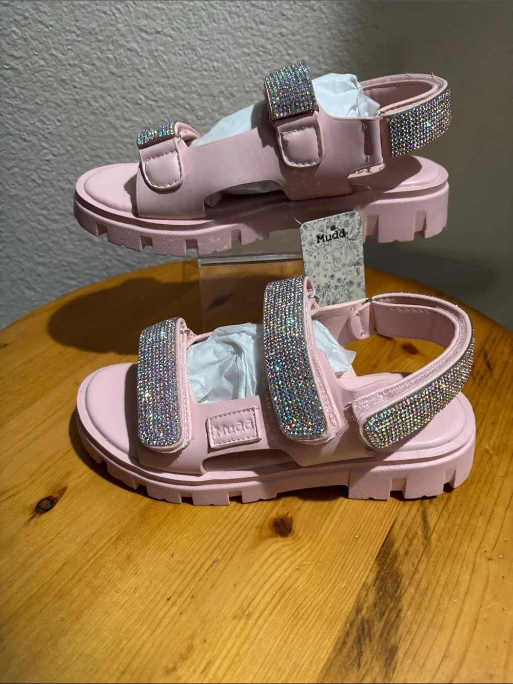 Mudd Girls' Blush Sparkle Strap Sandals 1 NWT